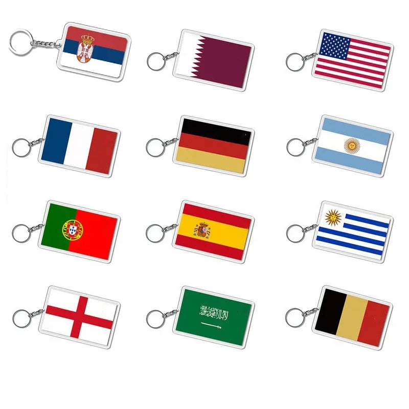National Flag Keychain Serbia Spain Argentina USA Brazil France Portugal Denmark Poland Tunisia Flags Football Keyring Gifts