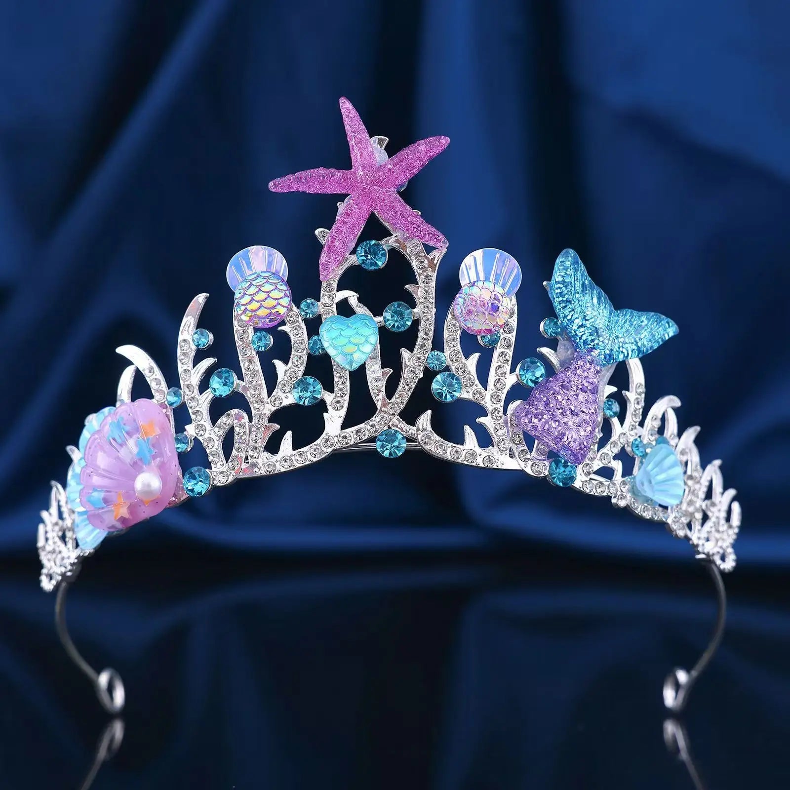 Ocean Style Mermaid Crown Halloween Costume with Seashell & Starfish Hair Accessories Women Girls Birthday Party Tiaras