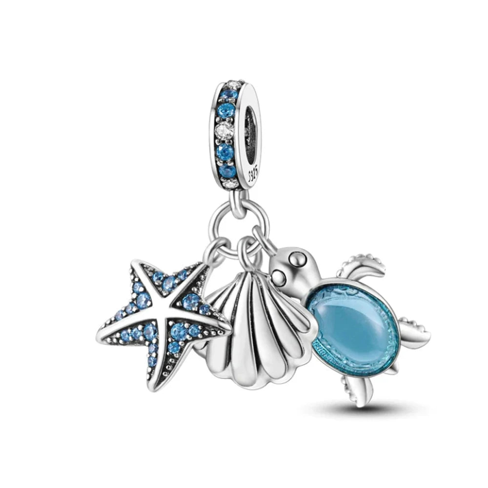 New 925 Sterling Silver Charm Fit Original Bracelet Accessories Women Jewelry Blue Ocean Series Octopus Dolphin Ship Lighthouse