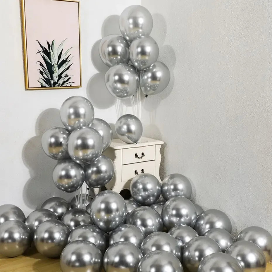 10Pcs Metal Latex Balloons Christmas Baby Shower Balloons Wedding Halloween New Year Ball Shape Birthday Party Decorations