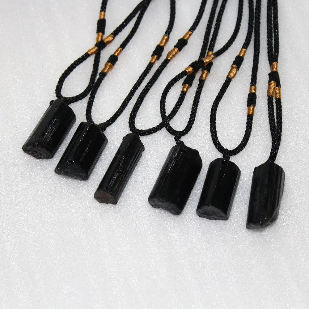 Women Black Healing Stone Necklace Crystal Gem Tourmaline Stone Pendant Specimen