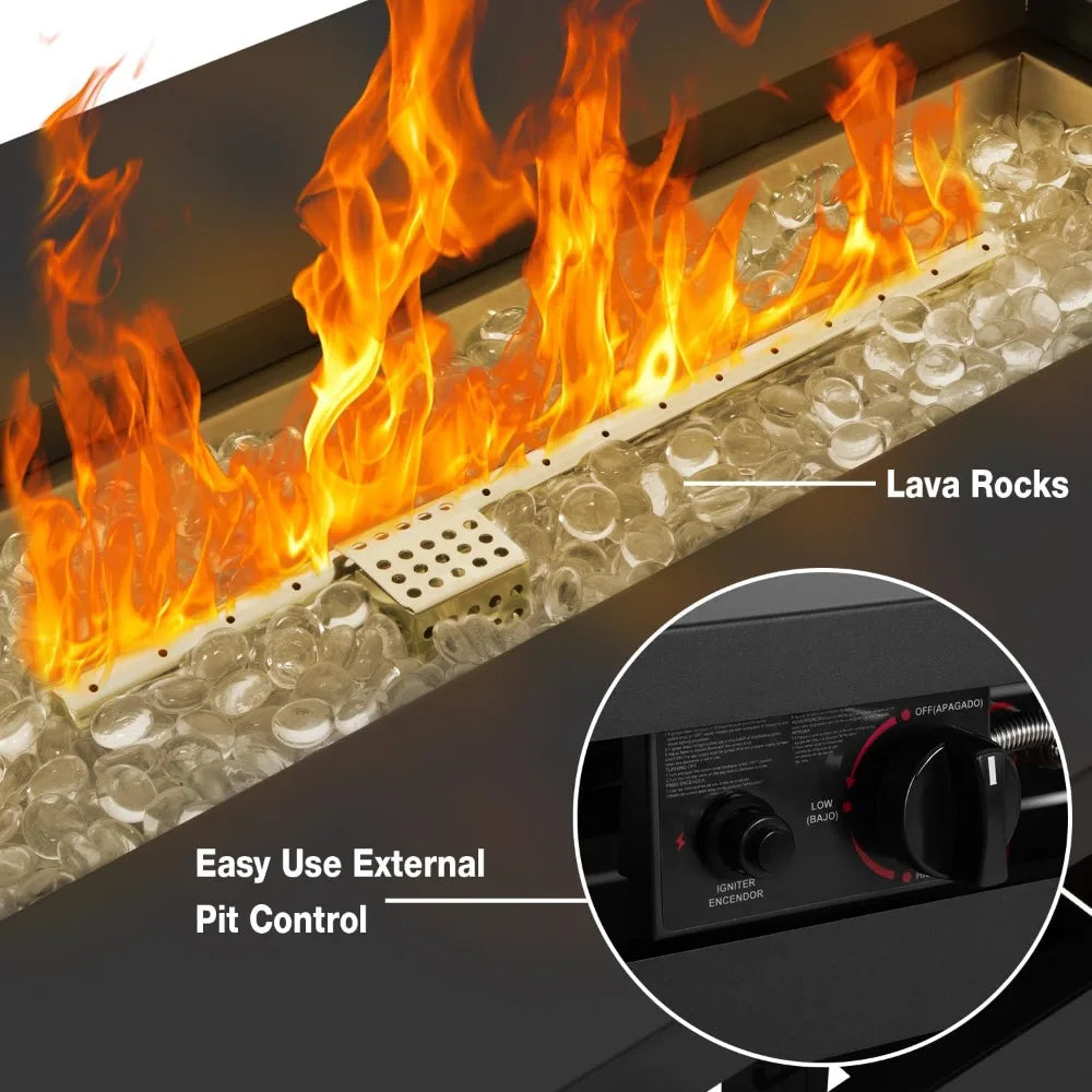 42 inch gas fire pit table, 60,000 btu propane pits for outside with steel lid and waterproof cover, 2 in 1 firepit table gathe