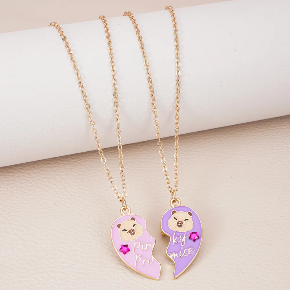 2PCs/Set Heart Capybara Pendant Best Friend Girl BFF Necklace Besties Friendship Jewelry 2025 Christmas 2026 New Year Gifts