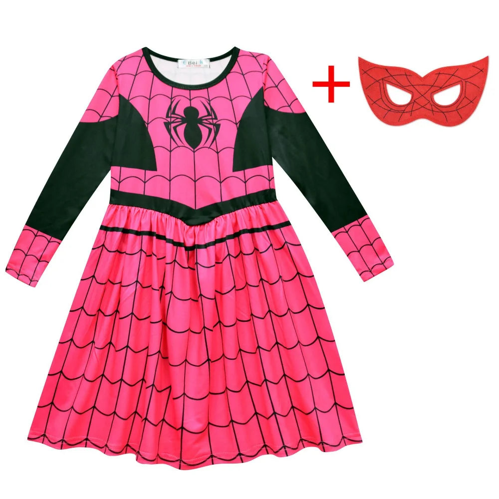 Girls Casual Dresses Spider Cartoon Animals Print Girls Dress for Halloween Heroine Cosplay Party Costume