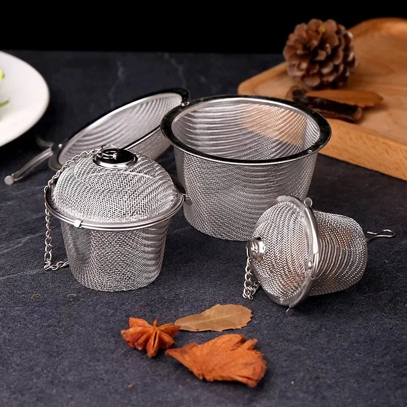 Herbal Ball Tea Spice Strainer Durable Silver Reusable Stainless Mesh Teakettle Locking Tea Filter Infuser Spice Kitchen 5 Sizes