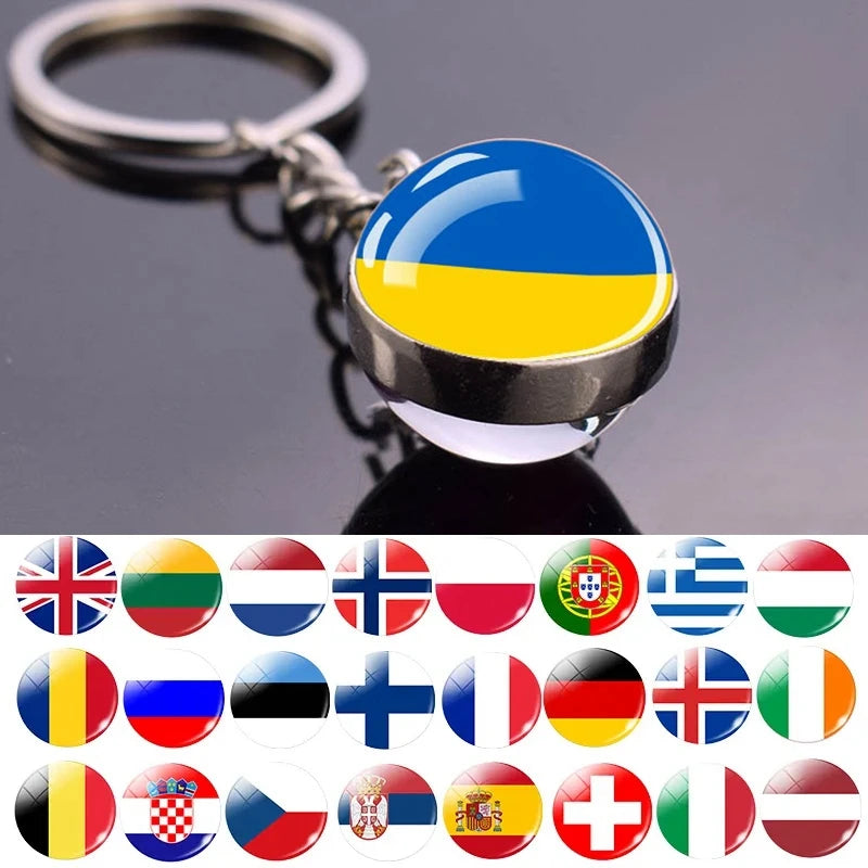 Europe Countries Flag Glass Ball Keychain Russia France Spain UK Italy Poland Ukraine Flag Keyring Travel Gift