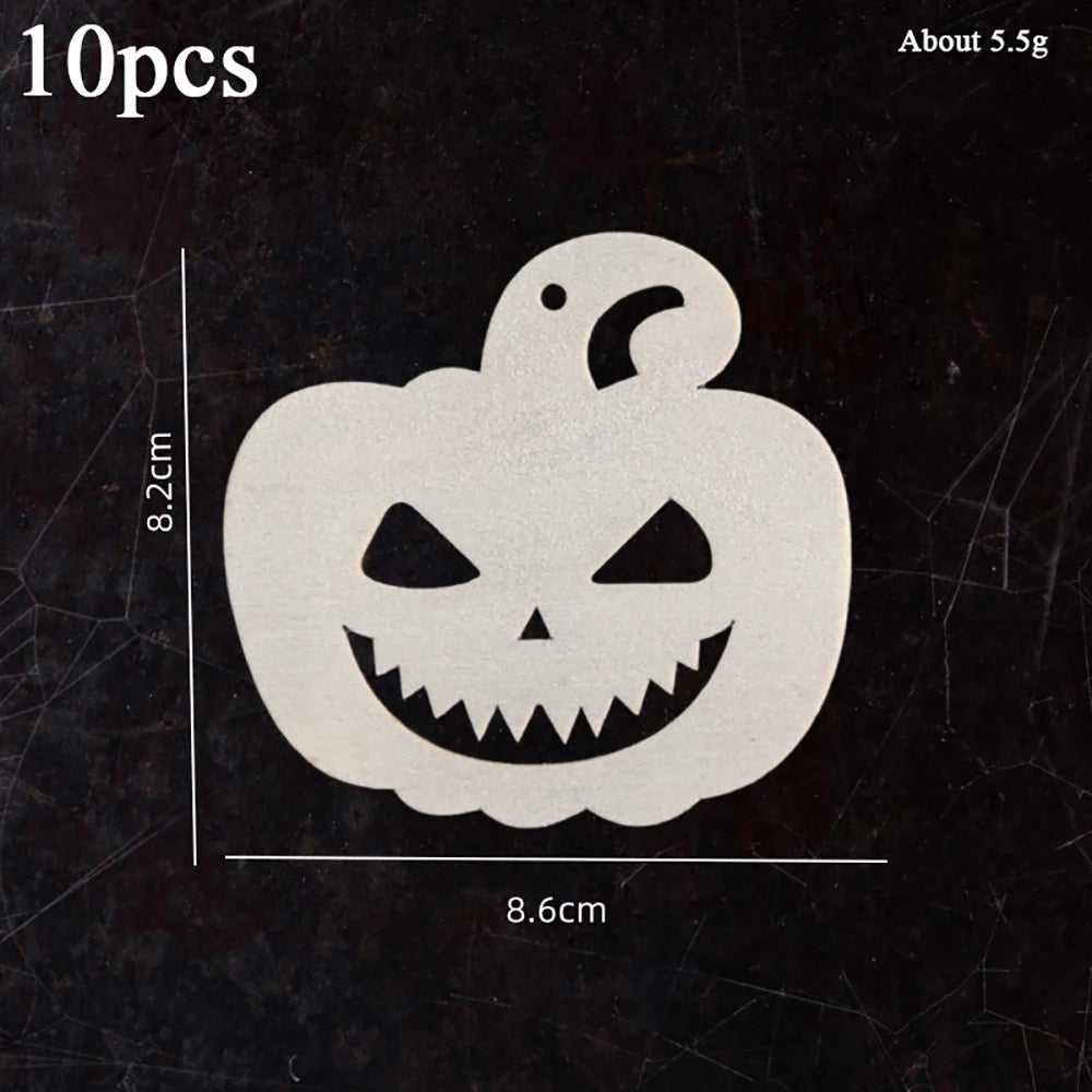 10pcs Halloween Unfinished Wooden DIY Paintings Pumpkin Head Witch Spider Cutout Ornaments Ghost Shapes Wooden Slices Hanging