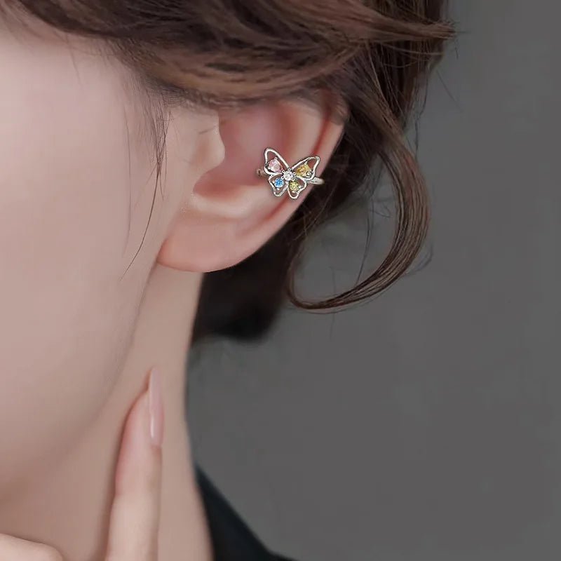 Korean Exquisite Zircon Star Ear Clip for Women Without Piercing Long Tassel Sweet Ear Cuff Clip Earrings Wedding Jewelry Gift