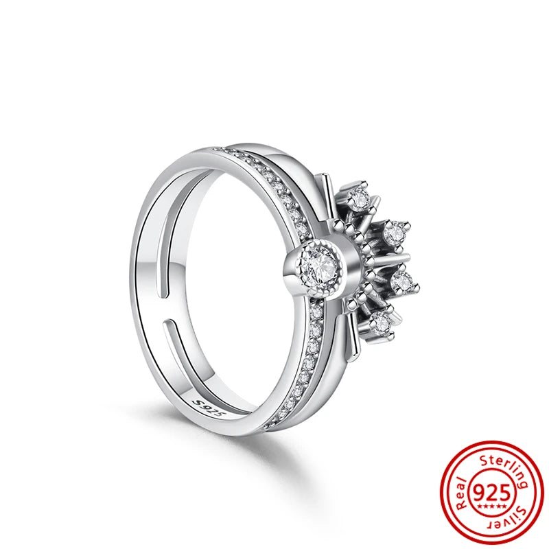 Sale 925 Sterling Silver Women Rings Moon Four Leaf Clover Snowflake CZ Original Sparkling For Women Pantaro Jewelry Anniversary