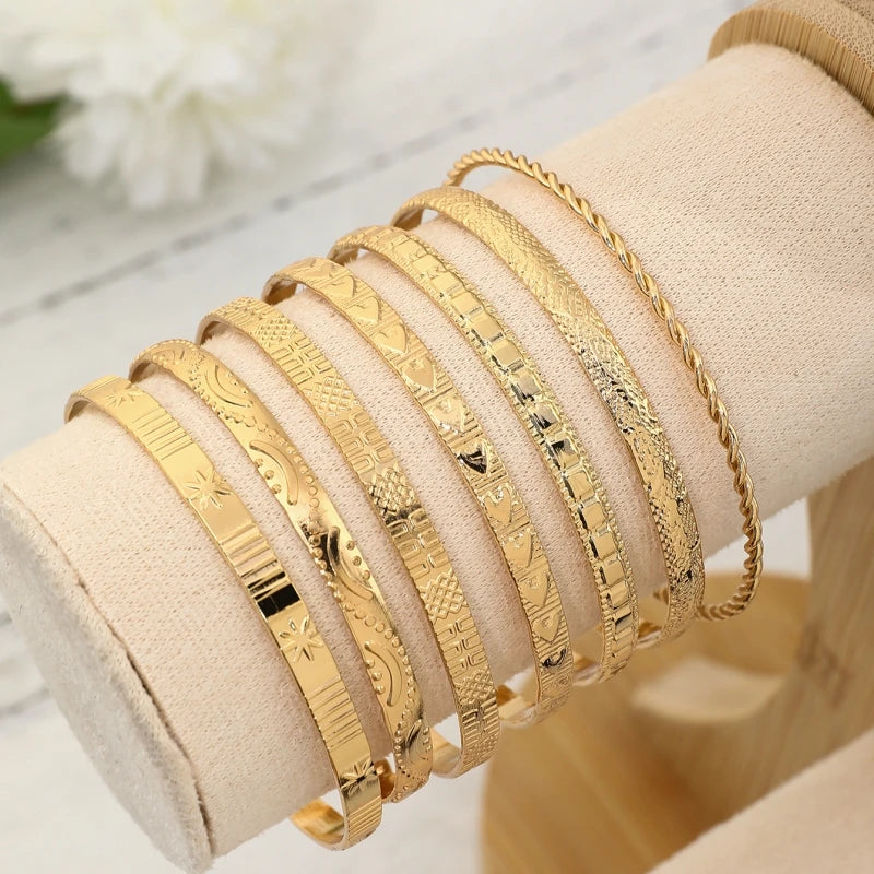 7Pcs/Set Punk Vintage Gold Color Arrowhead Argyle Exaggerated Bracelets & Bangle For Women Twist Chain Charm HipHop Party Jewelr