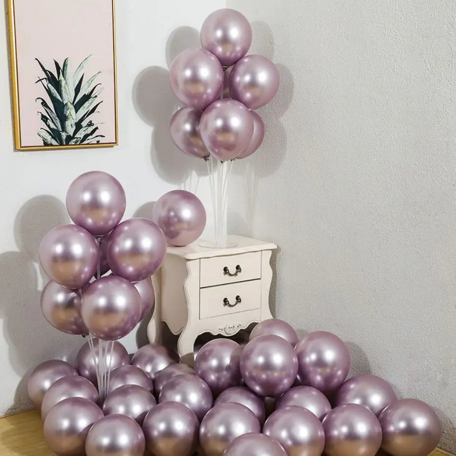 10Pcs Metal Latex Balloons Christmas Baby Shower Balloons Wedding Halloween New Year Ball Shape Birthday Party Decorations