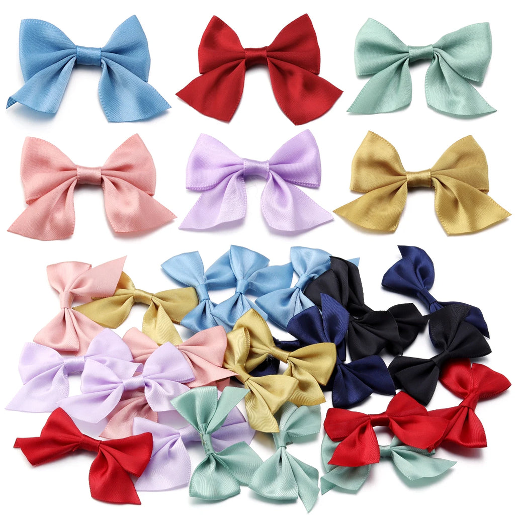20Pcs/Lot 4cmx7cm Ribbon Width 2.5cm Polyester Satin Handmade Ribbon Bows For DIY Sewing Crafts Bouquets Party Christmas Decor