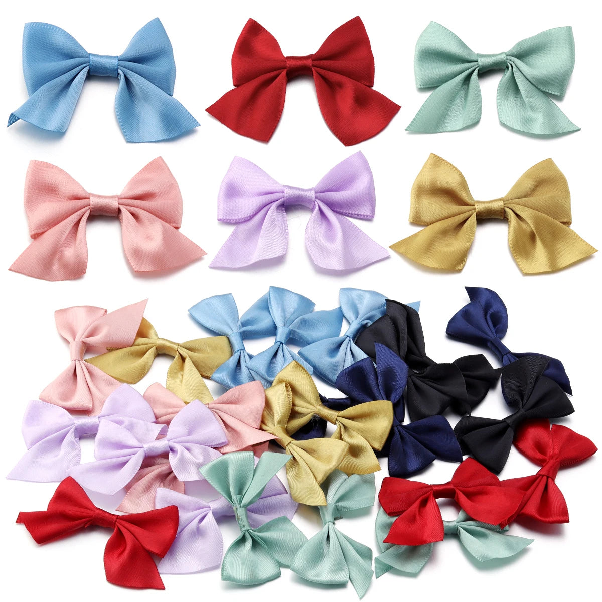 20Pcs/Lot 4cmx7cm Ribbon Width 2.5cm Polyester Satin Handmade Ribbon Bows For DIY Sewing Crafts Bouquets Party Christmas Decor