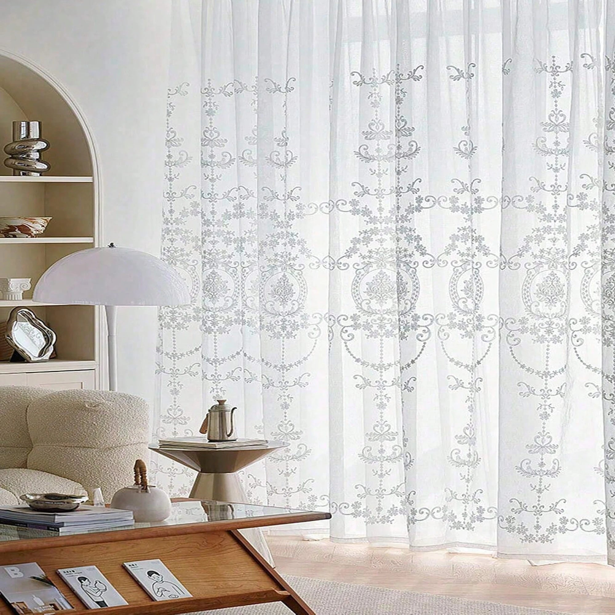 1pc Elegant Single Layer Embroidered Sheer Curtain, Breathable,Anti-Mosquito,sunscreen,for Living Room, Bedroom Decor