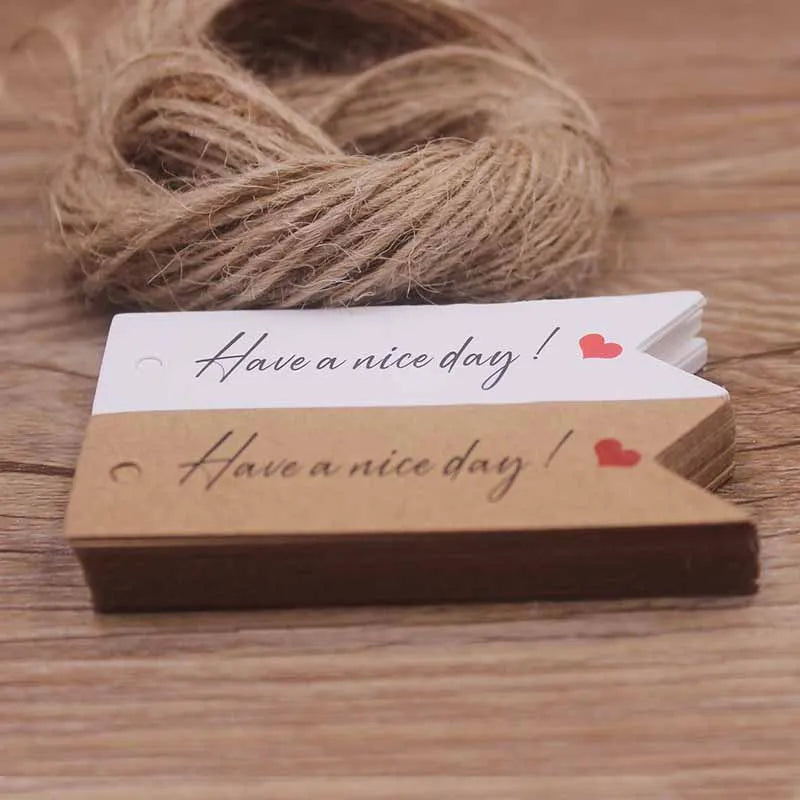 100pcs Kraft Gift Tags with 20m Rope Thank You Paper tags for  Gift New Year Halloween Christmas Label Party Decoration