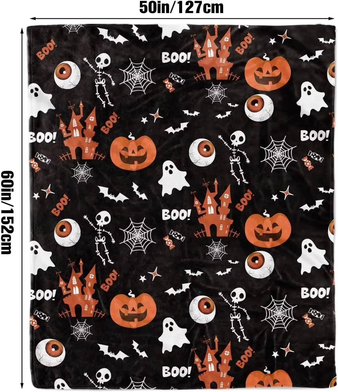 Halloween Blanket Printed Blanket Pumpkin Castle Eyeball Ghosts Bats for Kids Flannel Black Orange Sofa Blanket