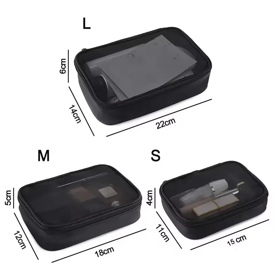 Travel Black Mesh Cosmetic Bag Zipper Makeup Bag For Women Wash Toiletry Bag Makeup Organizer Portable Storage Pouch