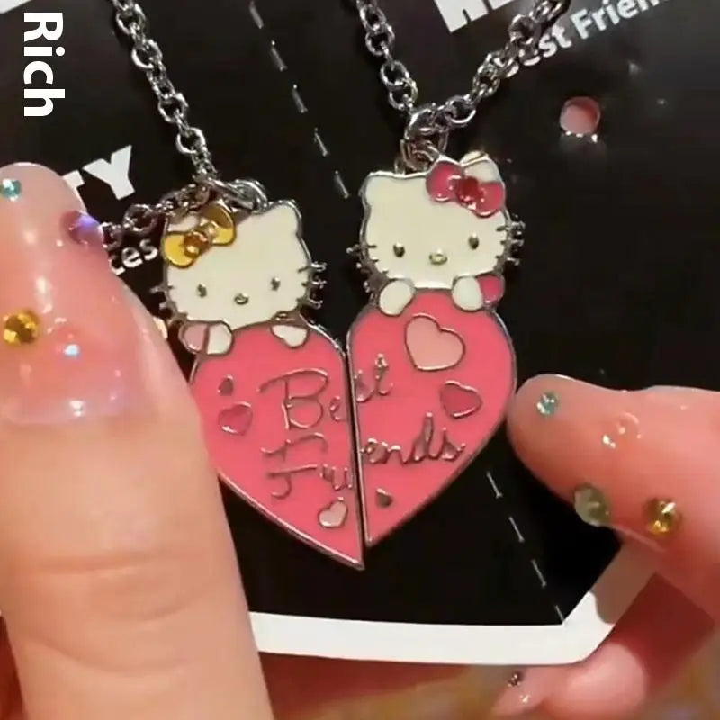 Fashion Best Friends Sweet Sanrio Hello Kitty Couple Pendant Necklace 2 Pcs/ Set Chain Choker BFF Good Friendship Jewelry Gift