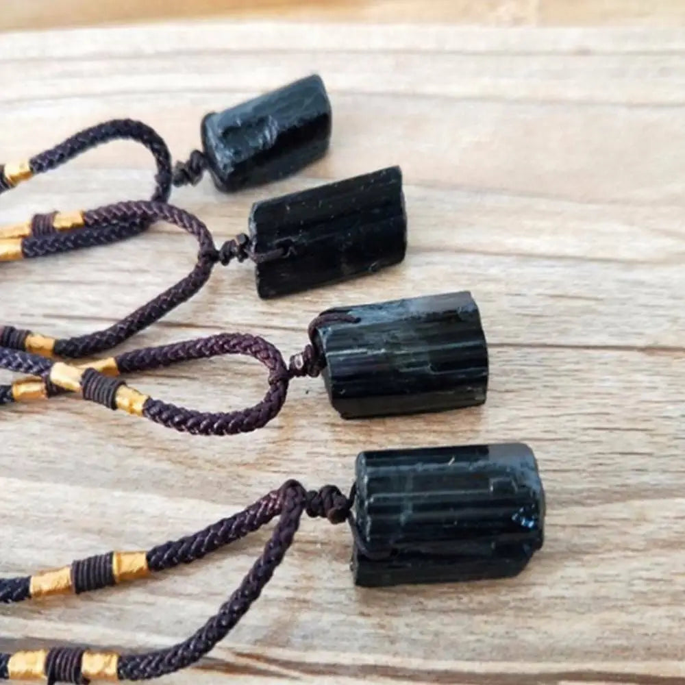 Women Black Healing Stone Necklace Crystal Gem Tourmaline Stone Pendant Specimen