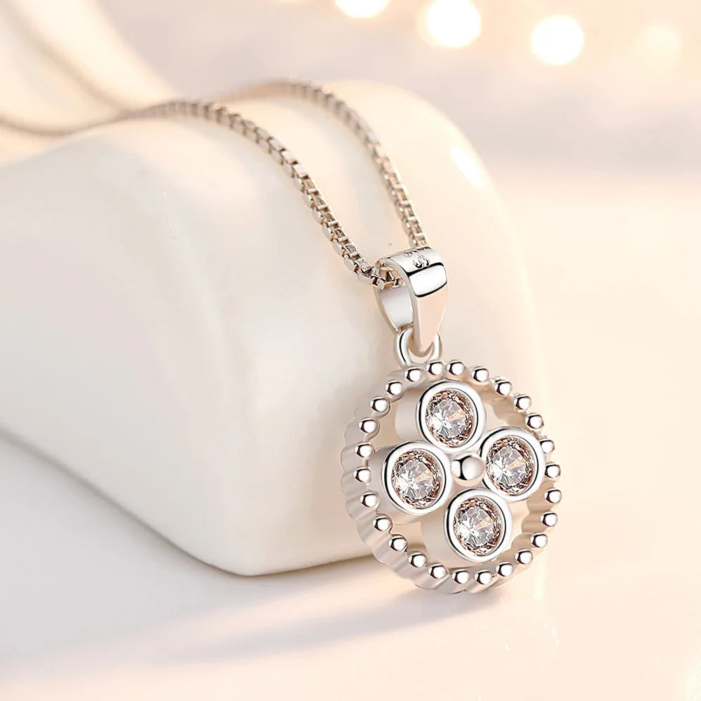 New 925 Sterling Silver Necklace For Women Round Pendent Sparkling Pave CZ Necklace Fashion Anniversary Birthday Jewelry Gifts