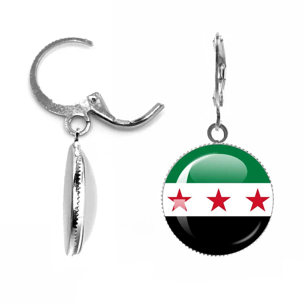 SKY FLAG Syria Flag National Keychain Glass Cabochon Heart-Shape Pendant Keychain For Women Men Charm Fashion Jewelry Gift