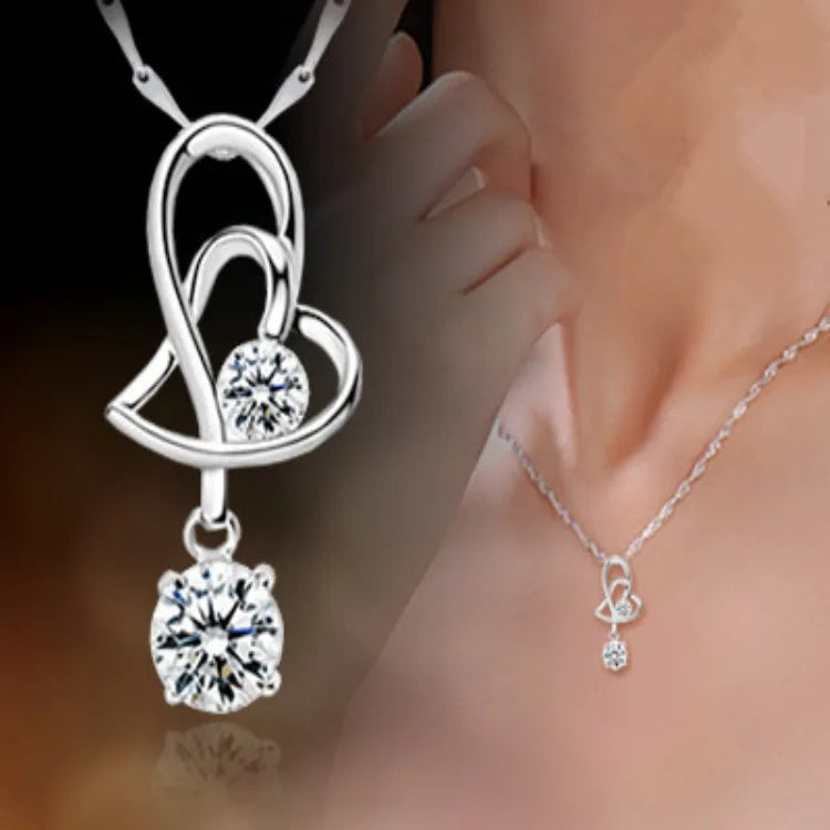 Women's Necklace 925 sterling silver Glowing Firefly Moon Heart Pendant necklace Fashion Day Valentine's Day jewelry gift