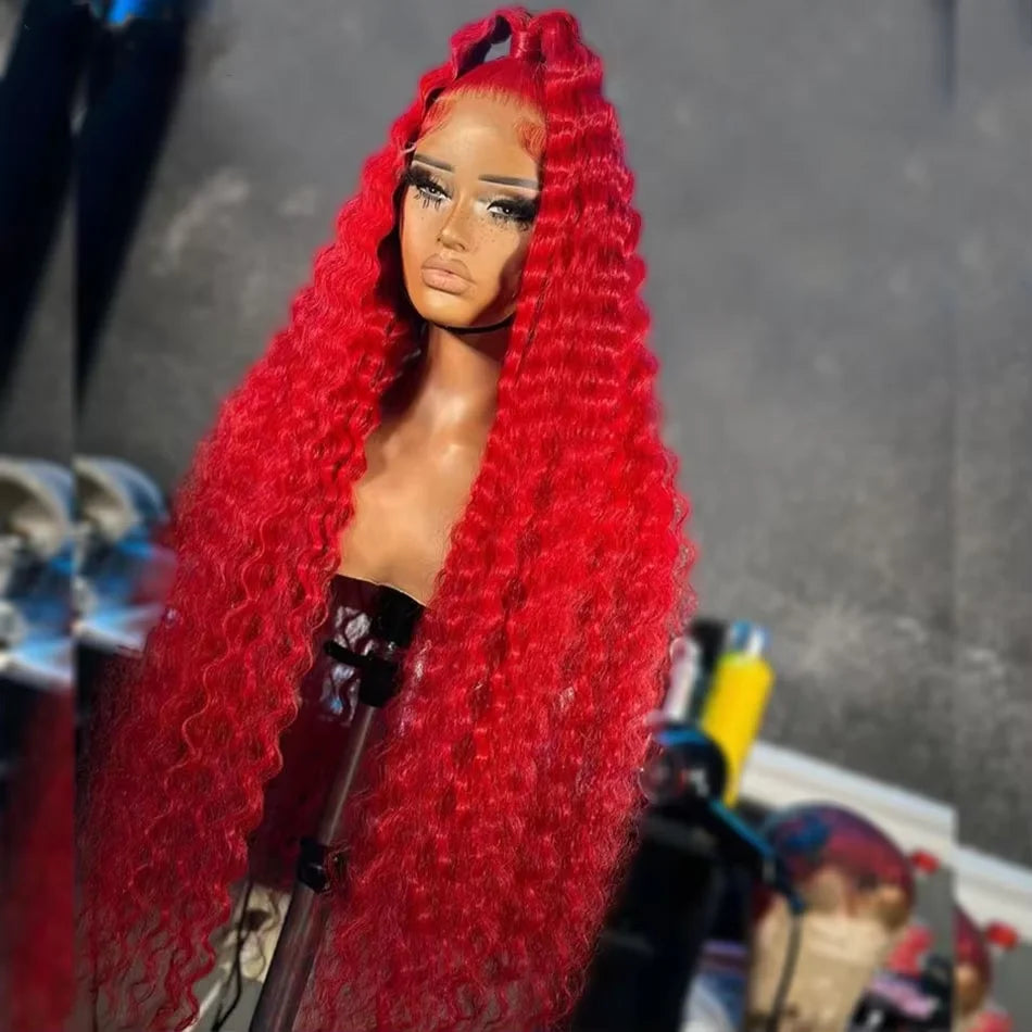30 40 Inch Red Color Deep Wave Wig 13x4 13x6 Transparent Hd Lace Frontal Wig Wet And Wavy Water Wave Human Hair Wig For Women