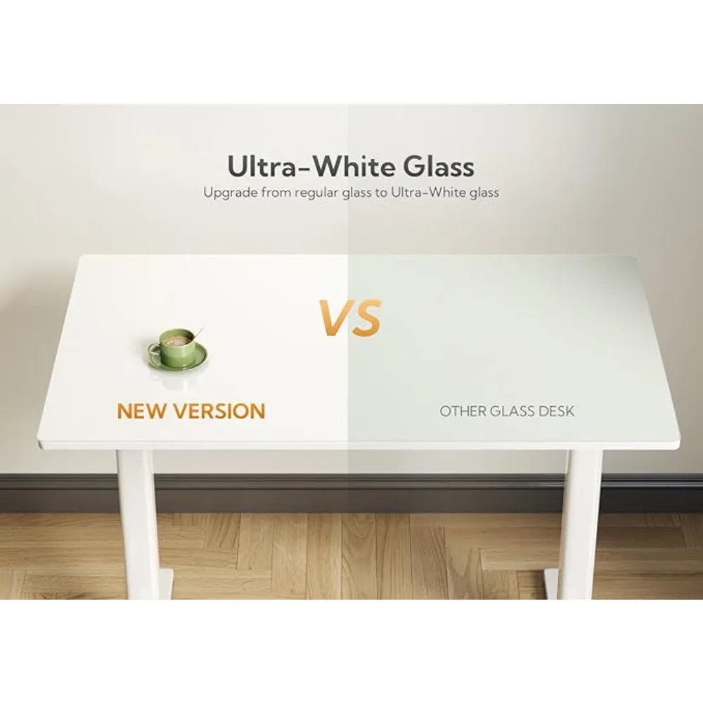 Hot Sale.White Glass Standing Desk, 48x24 Inch White Standing Desk Adjustable Height Electric Stand Up Quick Install - Popular