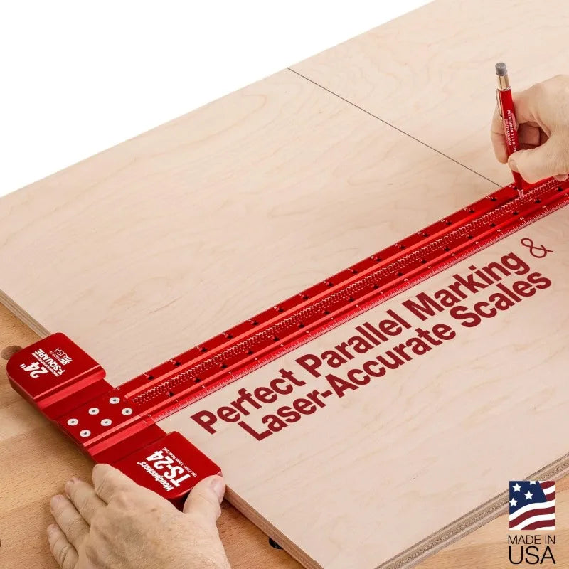 POPULAR.T Square, 32 Inch, Precision Woodworking T-Square Ruler, Built-in Edge Support, Scribing & Shelf Pin Guides,