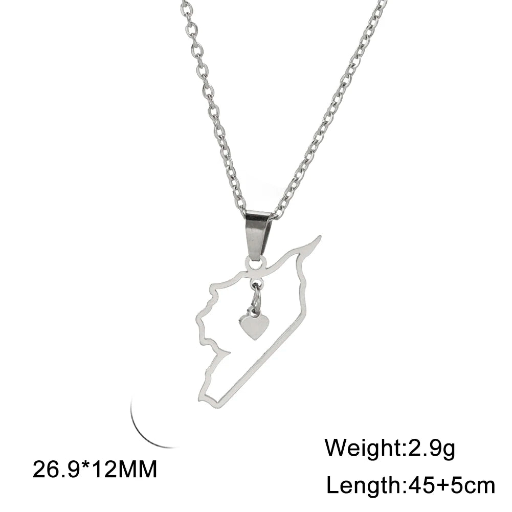 LIKGREAT Trendy Syria Map Flag Pendant Necklaces Stainless Steel Syrians Map Hiphop Jewelry Gift for Women Men