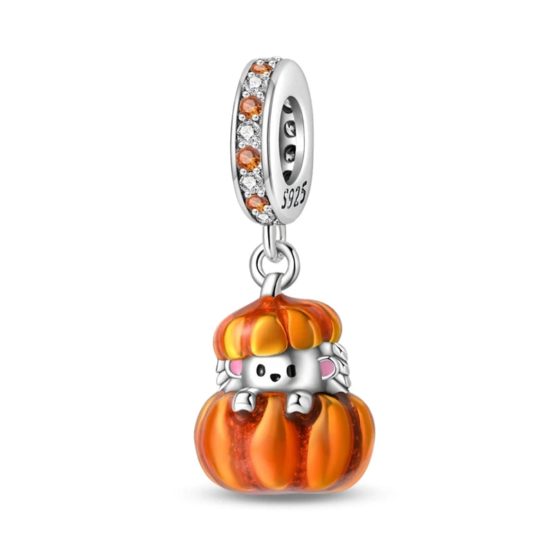 Halloween Pumpkin Series 925 Silver Orange Harvest Charms Beads For Original Bracelet For Women Jewelry Making Gift