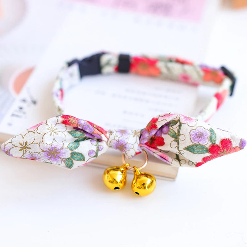 Cute Japanese Print Pet Dog Collars Bunny Ears Shaped Necklace for Cats Spring Decorate Puppy Supplies Neck Wear Cat Accessories