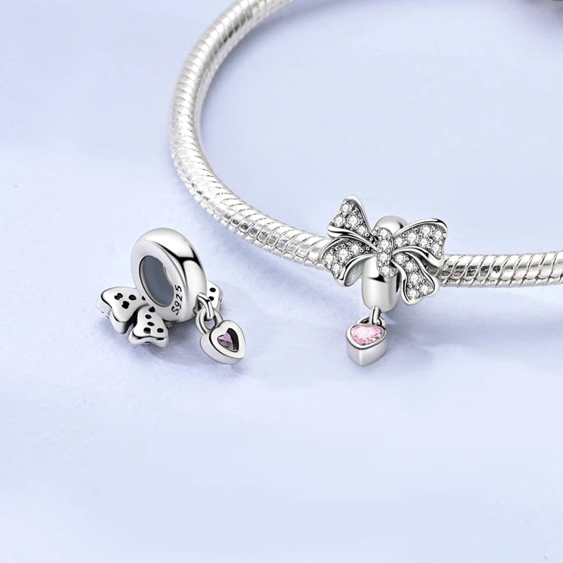 Real 925 Sterling Silver Pink Series Heart Charms Beads Fit Qikaola 925 Original Bracelets DIY Mother's Day Jewelry Gift For Mom