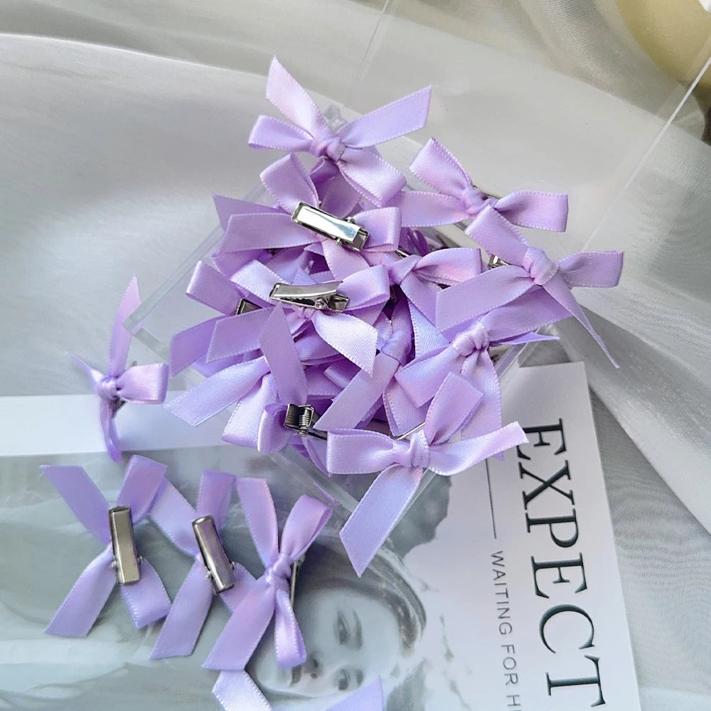 4/6/8/10Pcs Kids Sweet Solid Color Mini Bowknot With Hair Clip Baby Girls Ballet Style Ribbon Braided Hair Accessories Wholesale