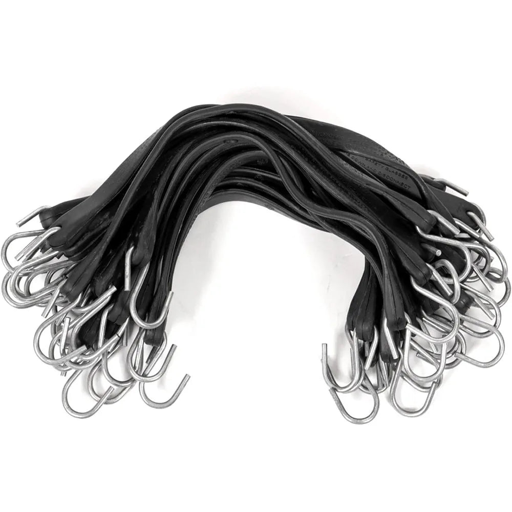 Free Delivery-21 Inch Rubber Bungee Cords with S-Hooks (50 Pack), 32 Inch Stretch, Rubber Tarp Straps with Hooks for Flatbed