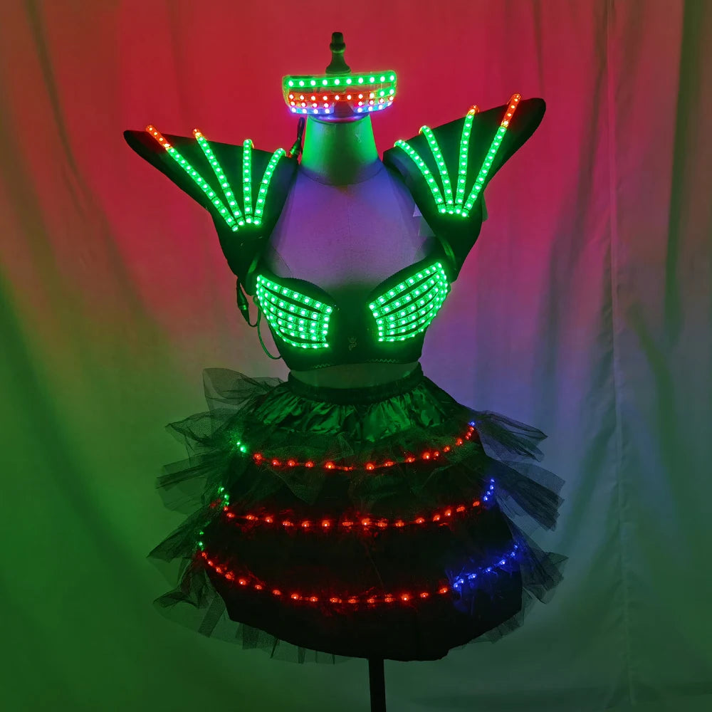 LED Costume Cosplay Futuristic Light Up Clothing Women Luminous Show Party Dance Rave Outfit Robot Gogo Dancer Fancy Wear