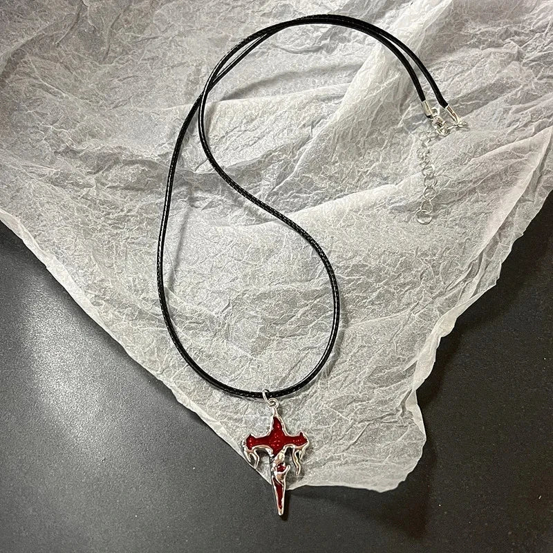 Vintage Fashion Leather rope Star Pendant Necklace For Women Men Antique Silver Color Jewelry Accessories Y2k Aesthetic