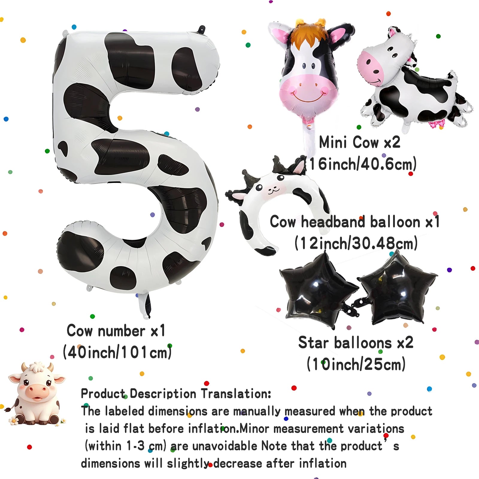 6pcs Cute Cow Print Foil Balloons Number 1-9 Cow Birthday Decorations for Cowgirl Barnyard Farm Animal Theme Party Supplies