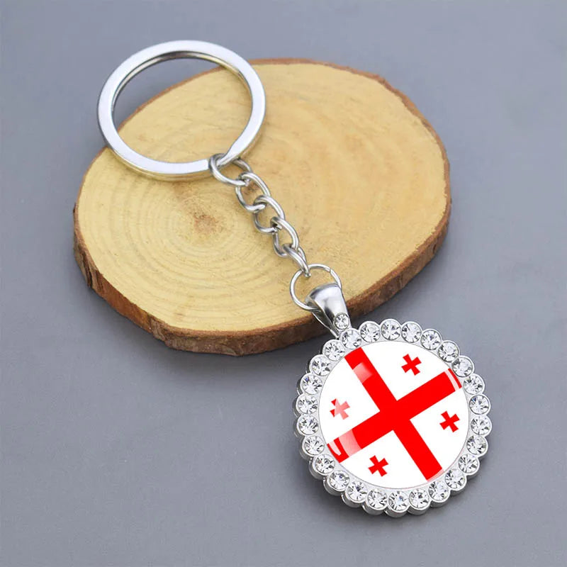 Arab National Flag Keychains Algeria Yemen Tunisia Saudi Arabia Egypt Glass Dome Rhinestone Key Chain Flag Jewelry Keyring Gift