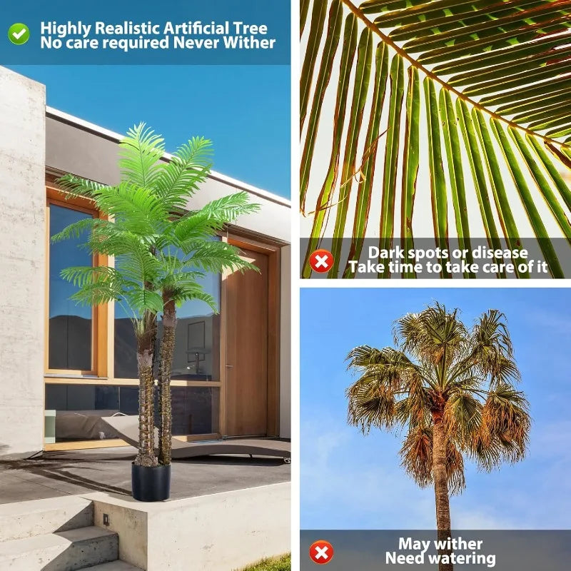 Artificial Phoenix Palm Tree,2pcs 8FT Pre Potted Faux Greenery Plant, Outdoor Indoor Large Faux Coconut Silk Palm Plants