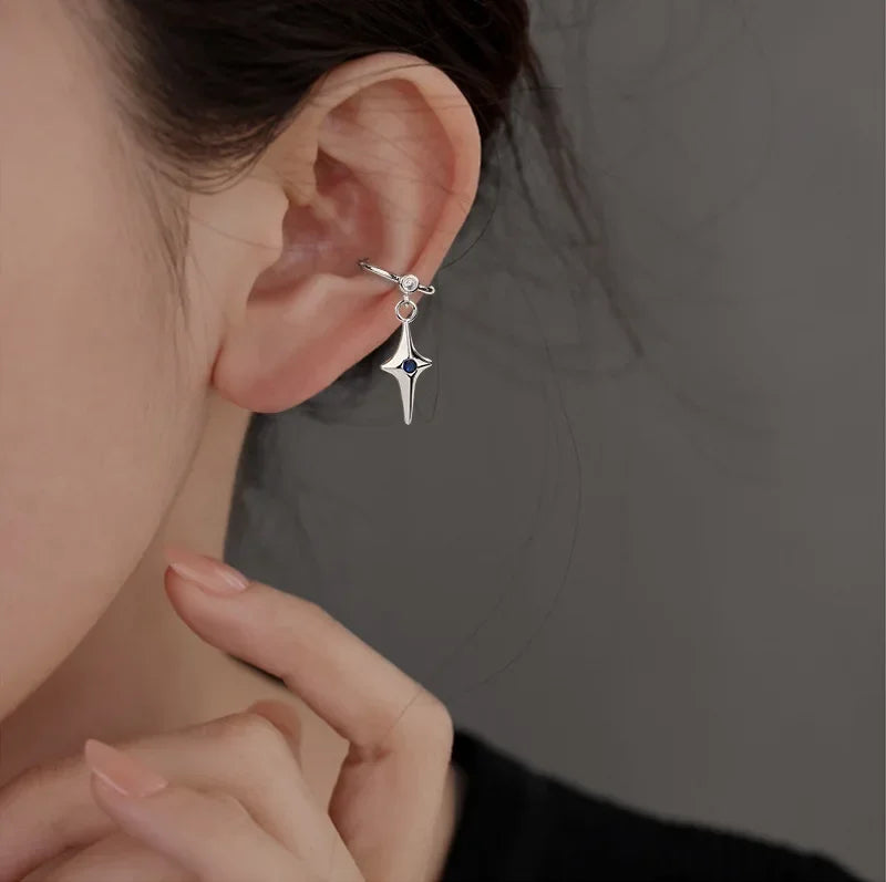 Korean Exquisite Zircon Star Ear Clip for Women Without Piercing Long Tassel Sweet Ear Cuff Clip Earrings Wedding Jewelry Gift