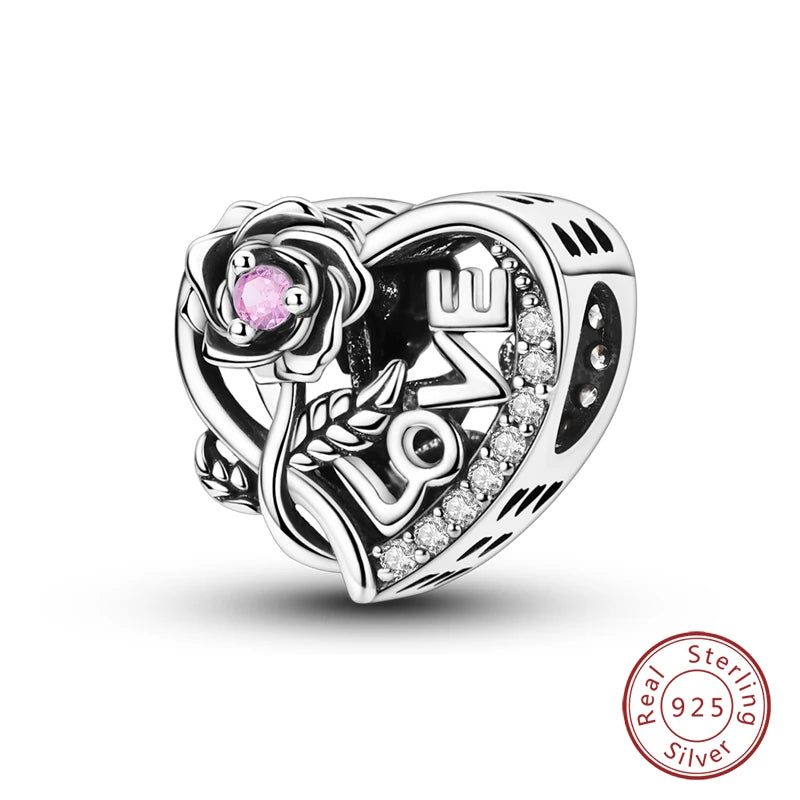 Real 925 Sterling Silver Pink Series Heart Charms Beads Fit Qikaola 925 Original Bracelets DIY Mother's Day Jewelry Gift For Mom