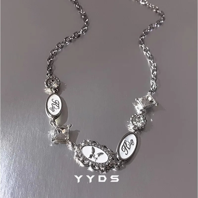 New Trendy Gothic Vintage Harajuku Butterfly Crystal Choker Pendant Chain Necklaces For Women Charm Y2K Accessories Jewelry Gift