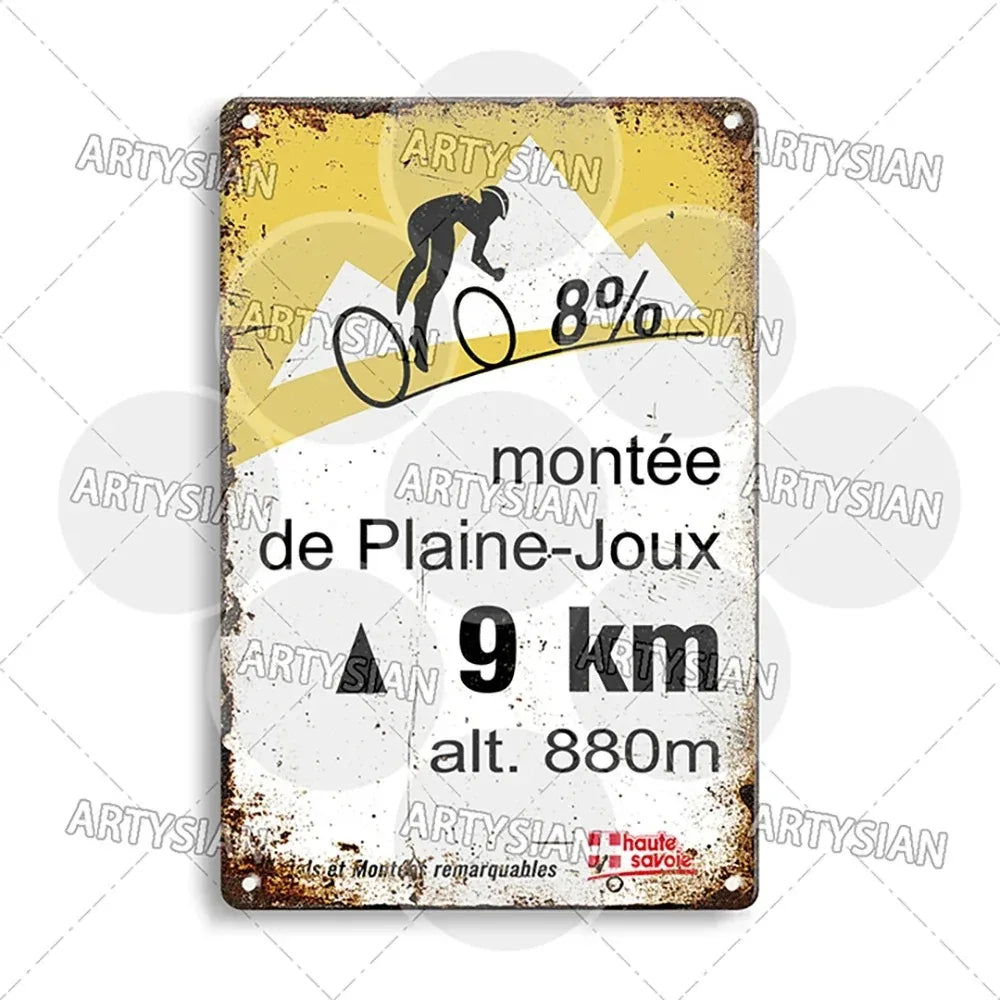 Tour de France Metal Sign Cycling Plaque Paves Du Paris Roubaix Col du Galibier Col de Sarenne Alpe d'Huez Mont Ventoux Glandon