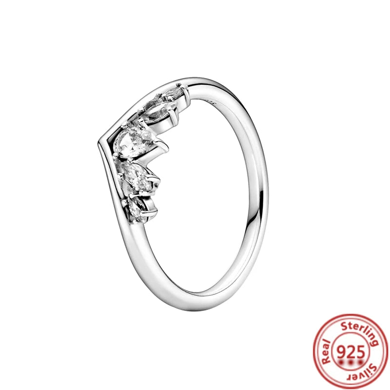 NEW 925 Sterling Silver Rings Sparkling Original Design Women Heart Daisy Flower Wishbone Ring Jewelry Engagement Female Gift