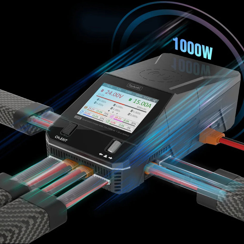 NEW ToolkitRC Q6AC Charger AC 400W/DC 1000W 4CH output Built-in 65W USB A/TYPEC Output ,LiPo, 1-6S，NiMH 1-16S,PB 1-10S Charger