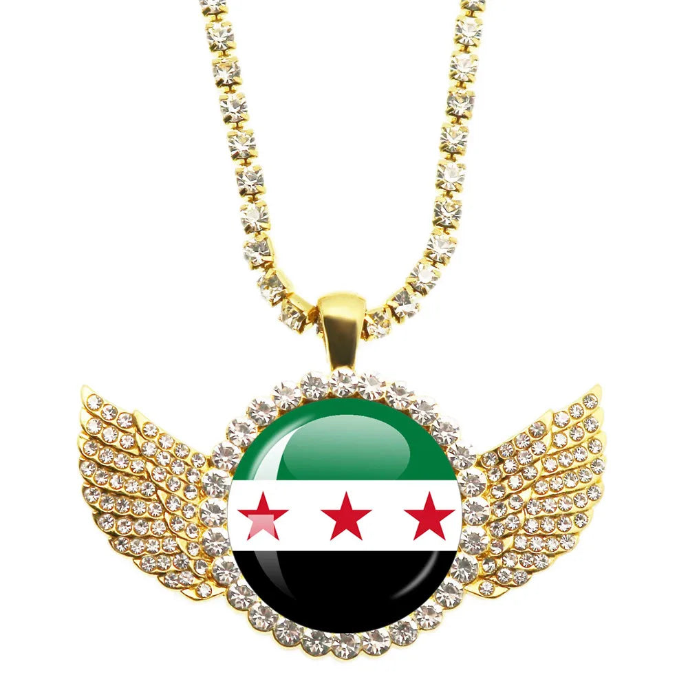 SKY FLAG Syria Flag National Keychain Glass Cabochon Heart-Shape Pendant Keychain For Women Men Charm Fashion Jewelry Gift