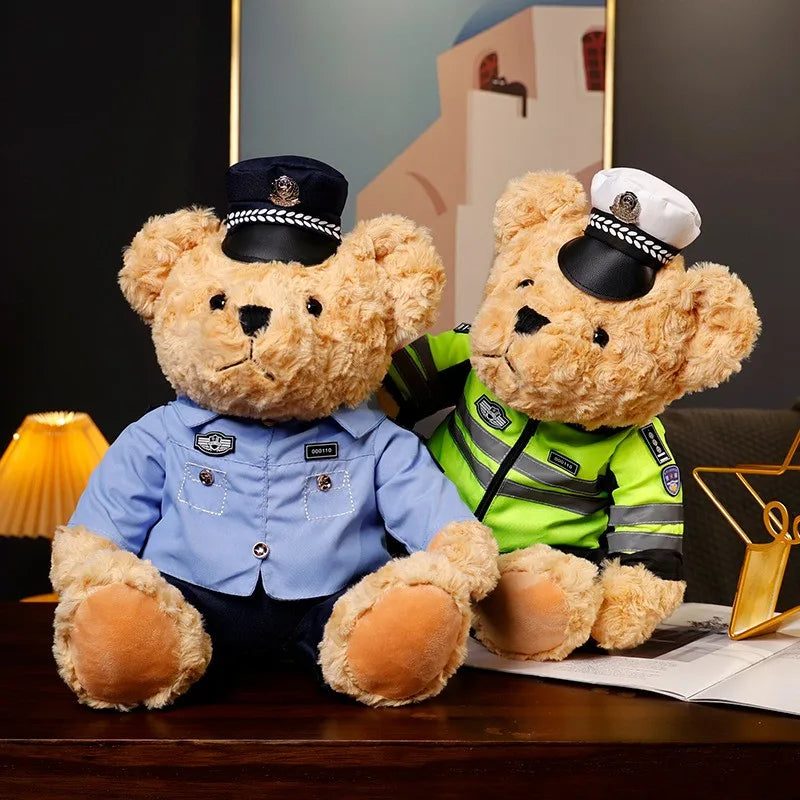 Plush Police Bear Toys Traffic Teddy Bear Peluche  Dolls Full Stuffed Animal Toy For Kids Boys Christmas Birthday Gifts