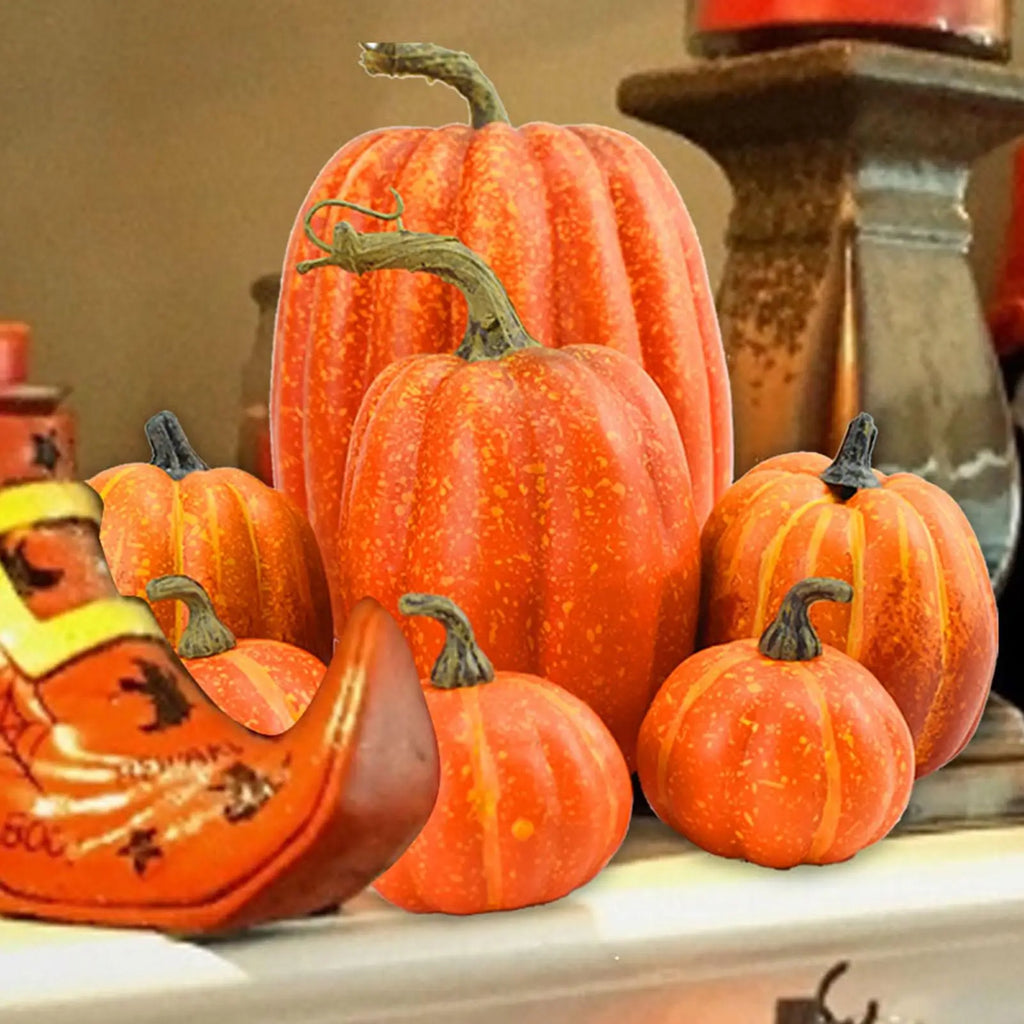 7pcs Artificial Pumpkins Faux Artificial Pumpkins  Fake Simulation Pumpkins Halloween Thanksgiving Party Props Home Decoration