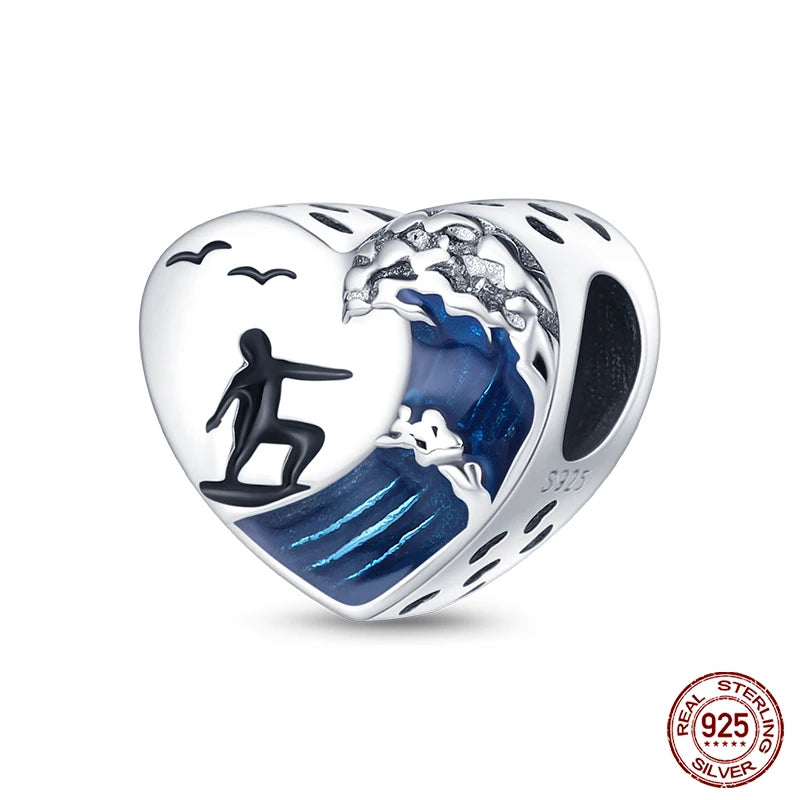 Original Ocean Series Fit 3mm Bracelet 100% Authentic 925 Sterling Silver Turtle Crab Mermaid Charm Beads DIY Jewelry Gift